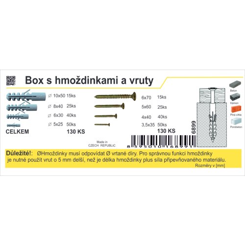 Box hmoždinek s křidélky + vruty PE, 130ks Hmoždinky Twentyshop.cz